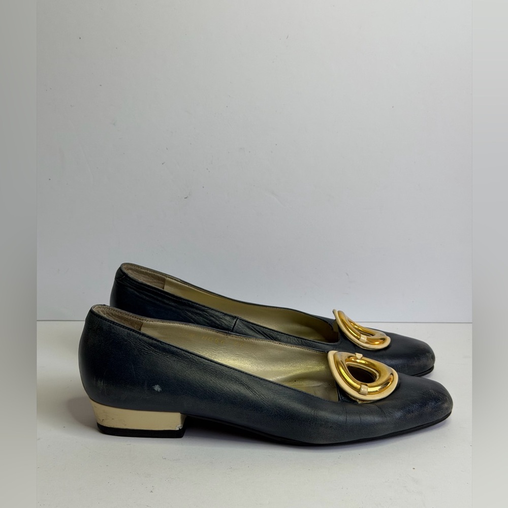 Vintage Yves Saint Laurent Dark Blue Leather Flats Size 35